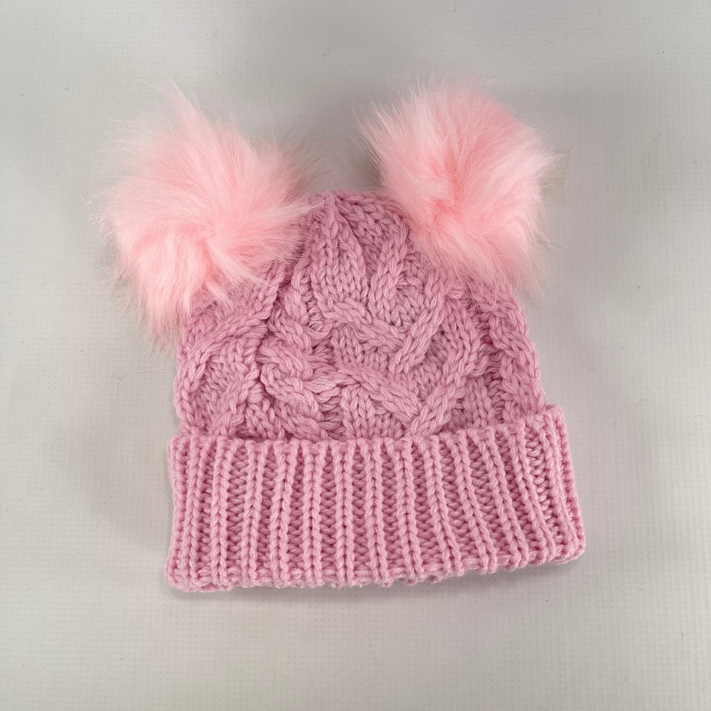 Fuzzy Pom Pom Pink Knit Hat | Baby & Toddler Size | NWOT